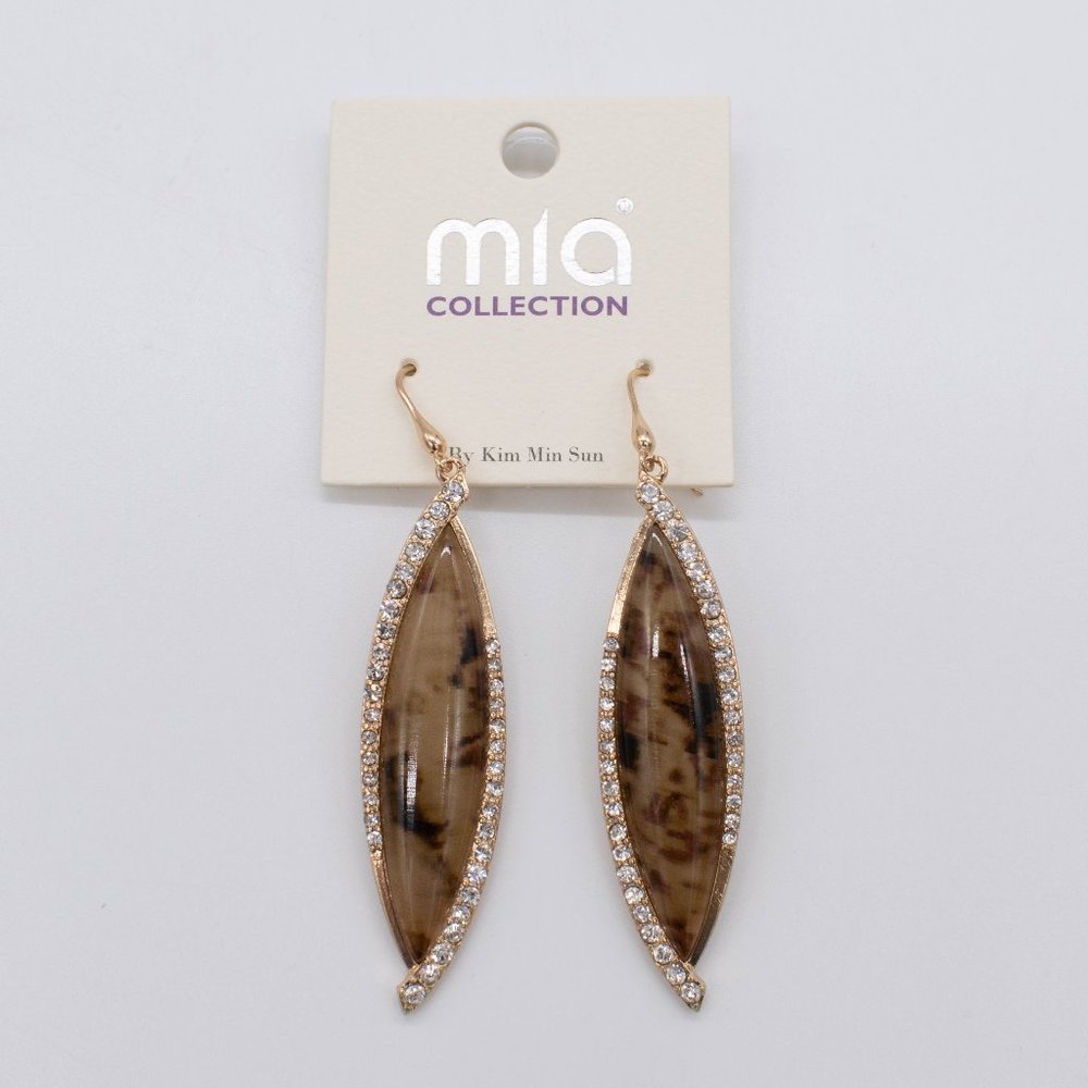 Mia Collection by Kim Min‎ Sun Brown Gold Jeweled Dangle Earrings